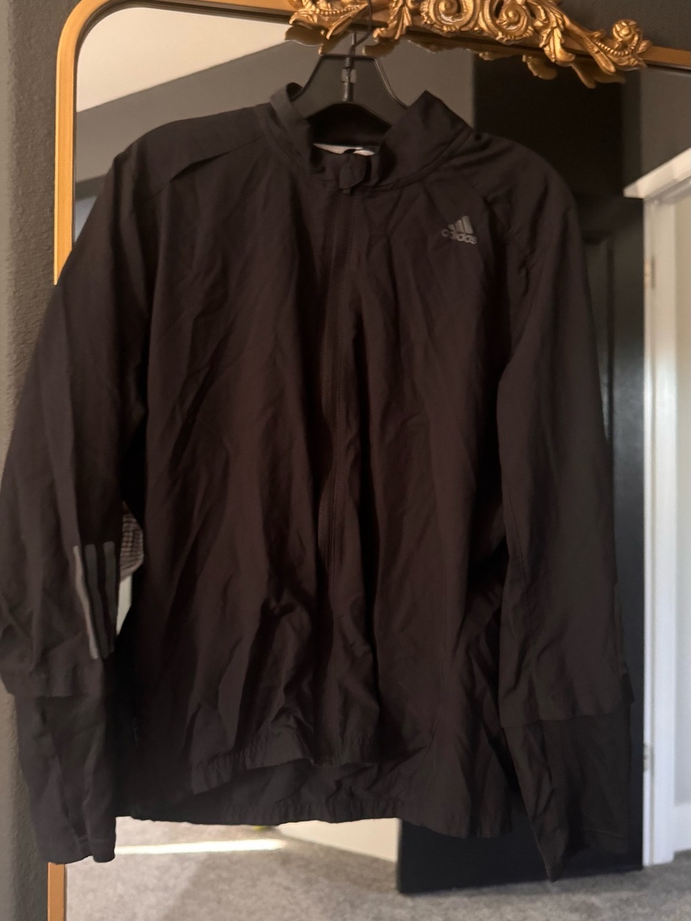 adidas unisex Black Windbreaker Jacket with Subtle Reflective Accents